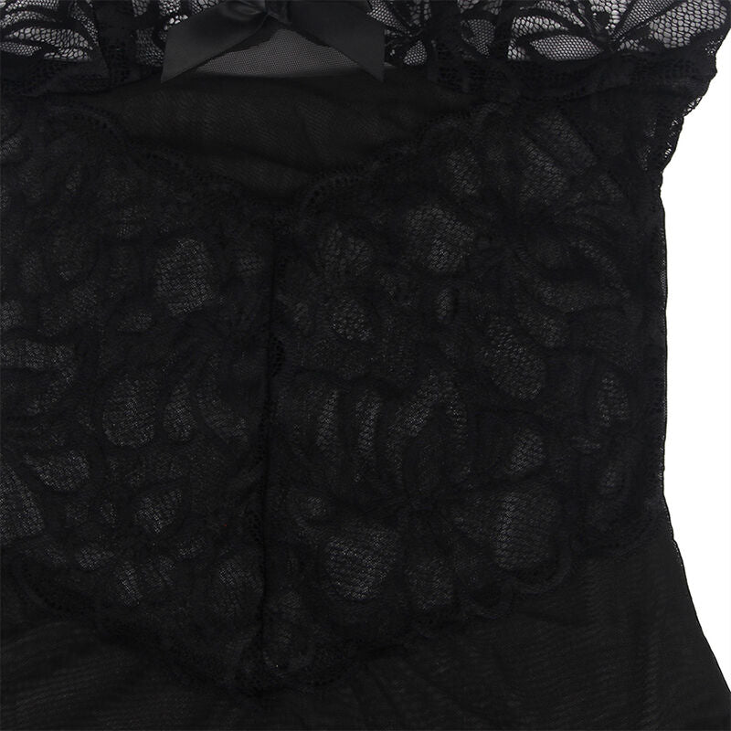 SUBBLIME - BABYDOLL BRETELLES RÉGLABLES ET DENTELLE TRANSPARENTE IMPRIMÉ FLORAL NOIR S/M