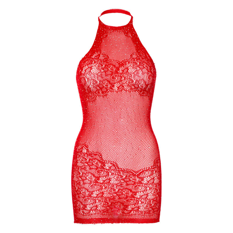 LEG AVENUE - RHINESTONE HALTER MINI ROBE TAILLE UNIQUE - BLANC