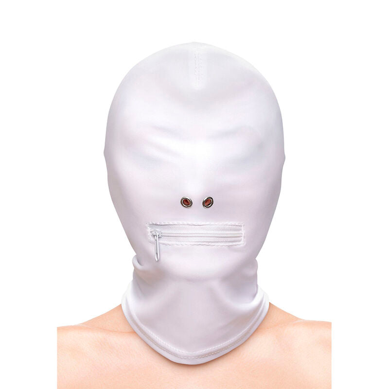 NS NOVELTIES - FETISH & FASHION CAPUCHE BOUCHE FERMÉE À FERMETURE ÉCLAIR NYLON BLANC